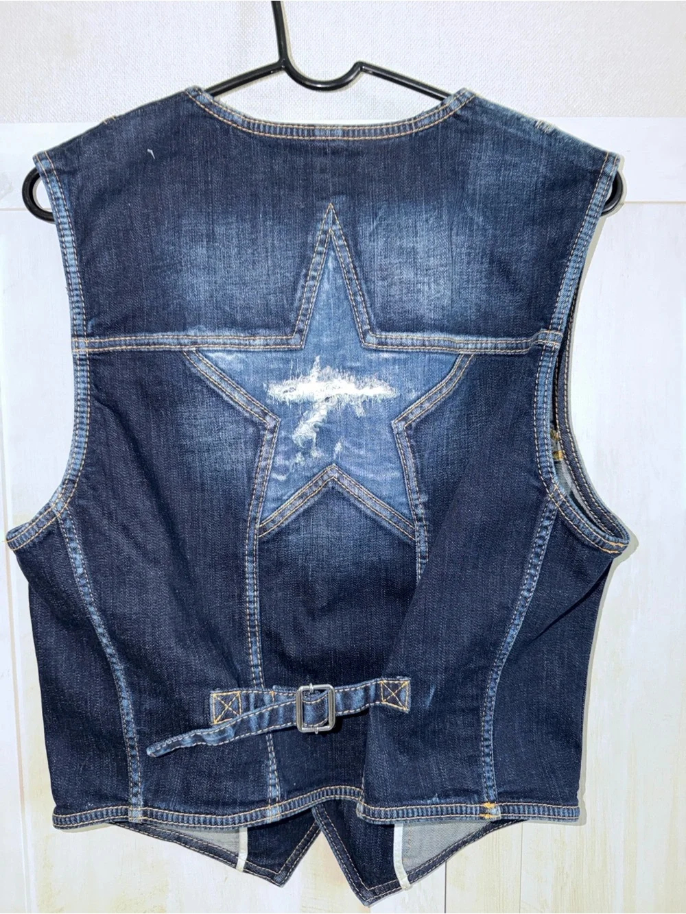 DSQUARED2 Dark Blue Distressed Denim Vest with Star Appliqués